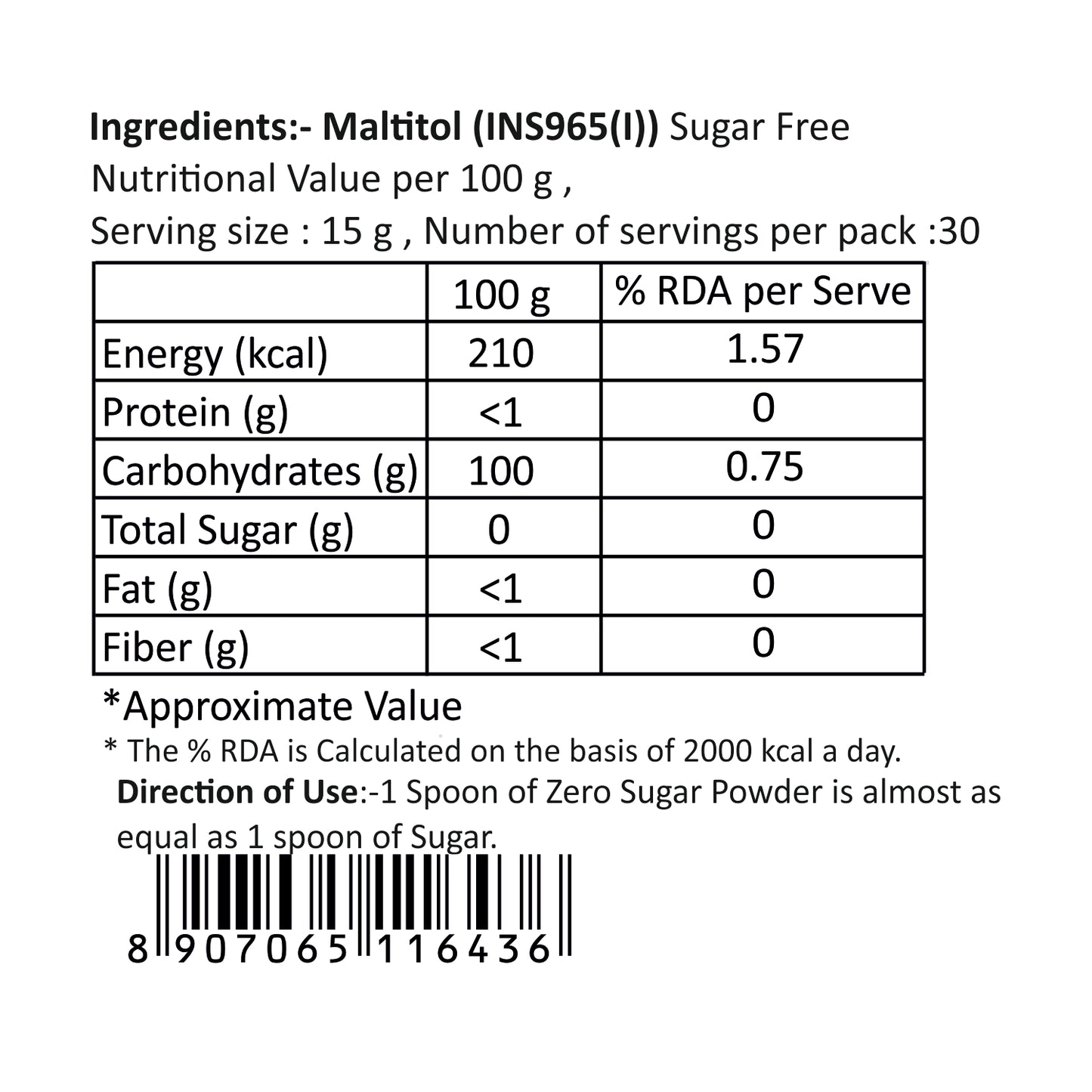 Puramio Sweetener Powder Zero Sugar (Low Calorie Sugar Replacement),