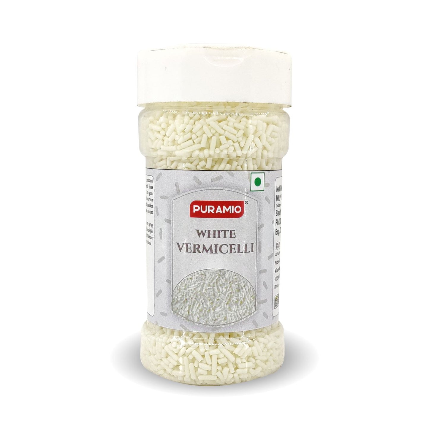 Puramio White Vermicelli Sprinkles for Cake Decoration ,125g