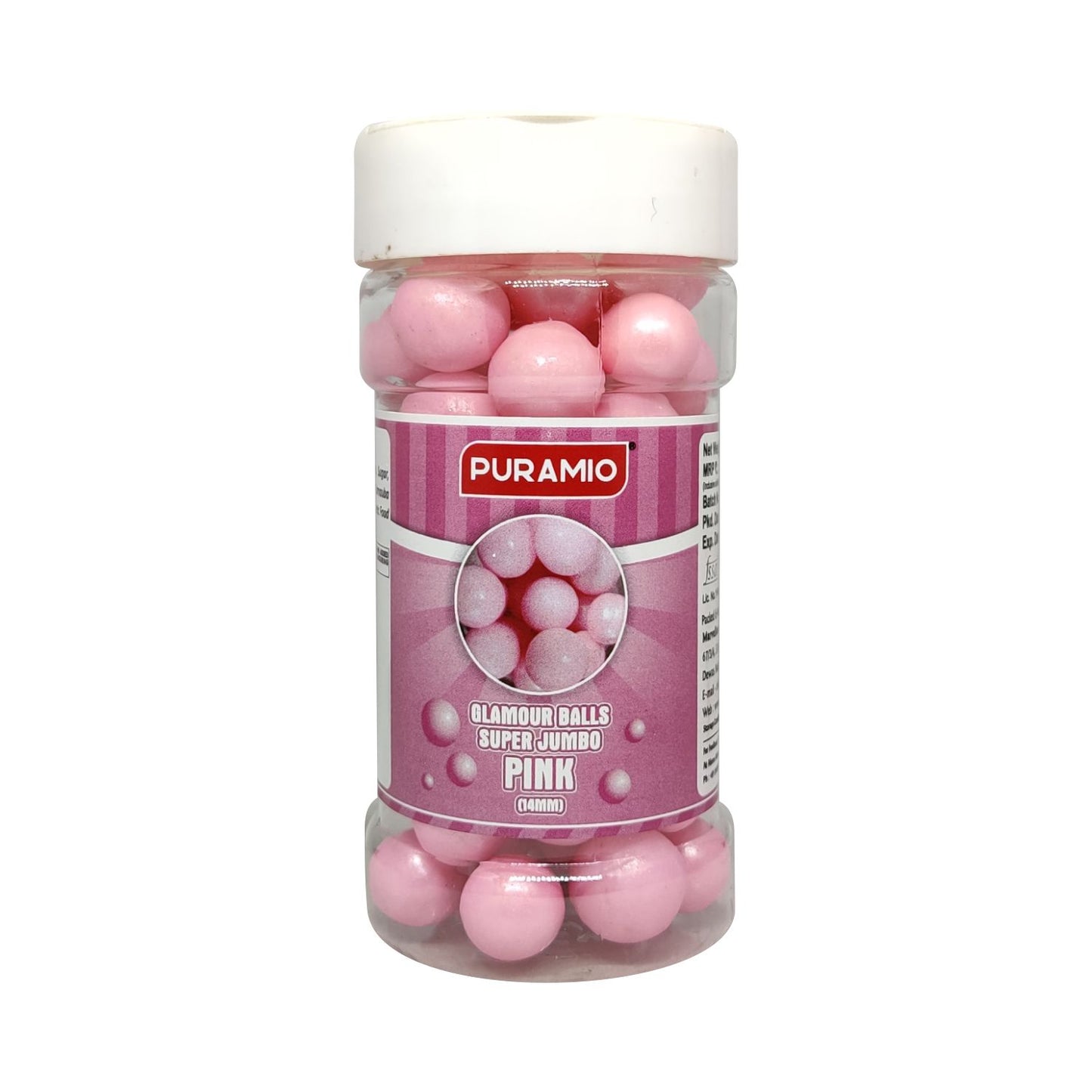 Puramio Glamour Balls Super Jumbo - Pink (14mm) | for Cake Decoration, 125g