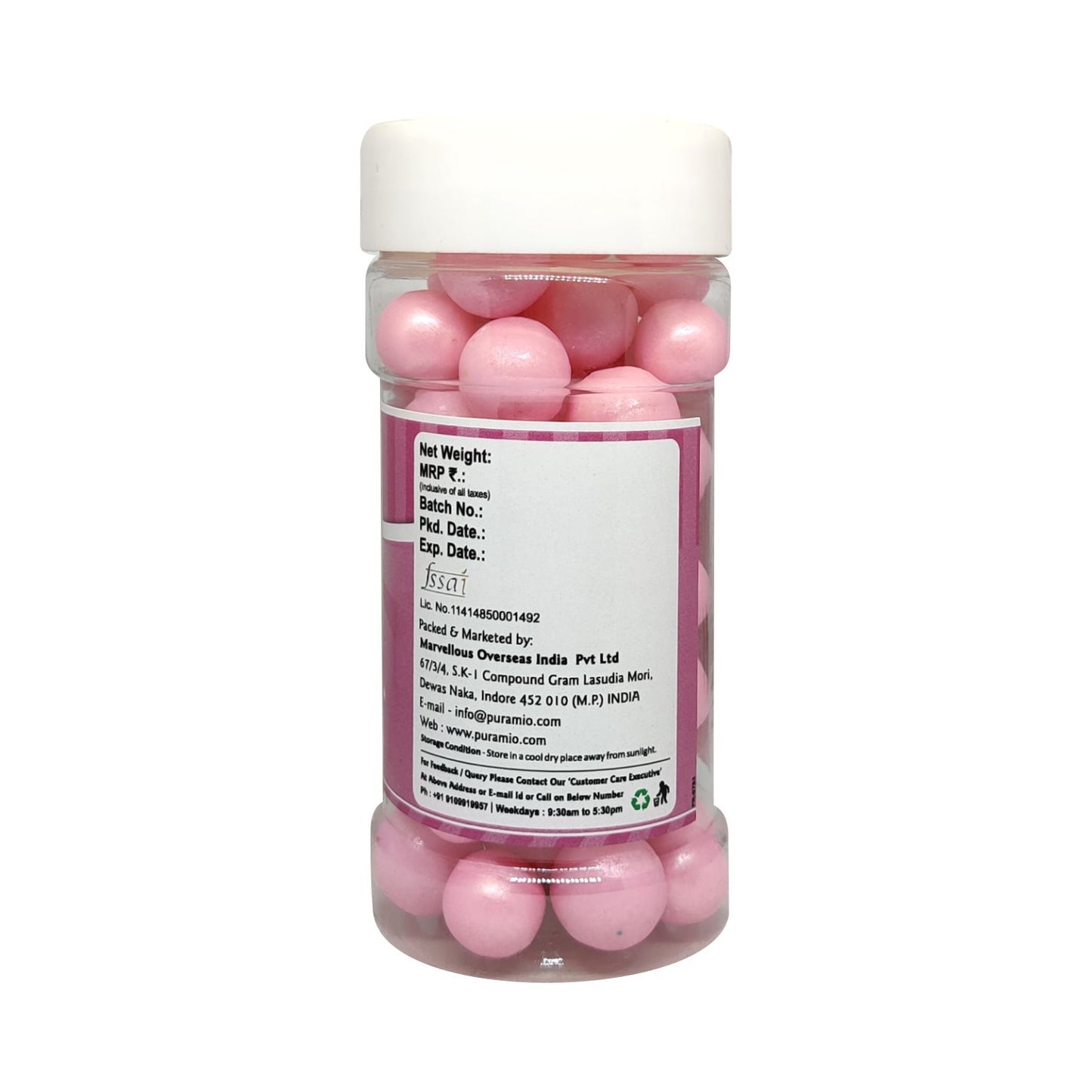 Puramio Glamour Balls Super Jumbo - Pink (14mm) | for Cake Decoration, 125g