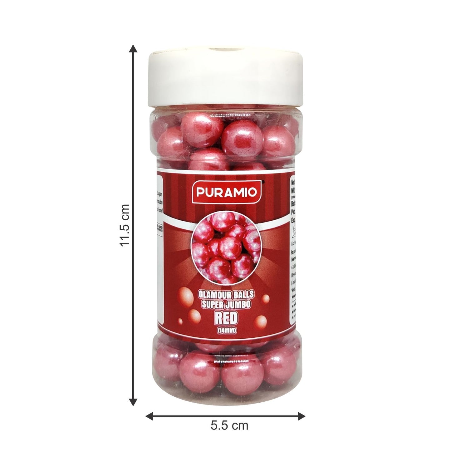 Puramio Glamour Balls Super Jumbo - Red (14mm) | for Cake Decoration, 125g