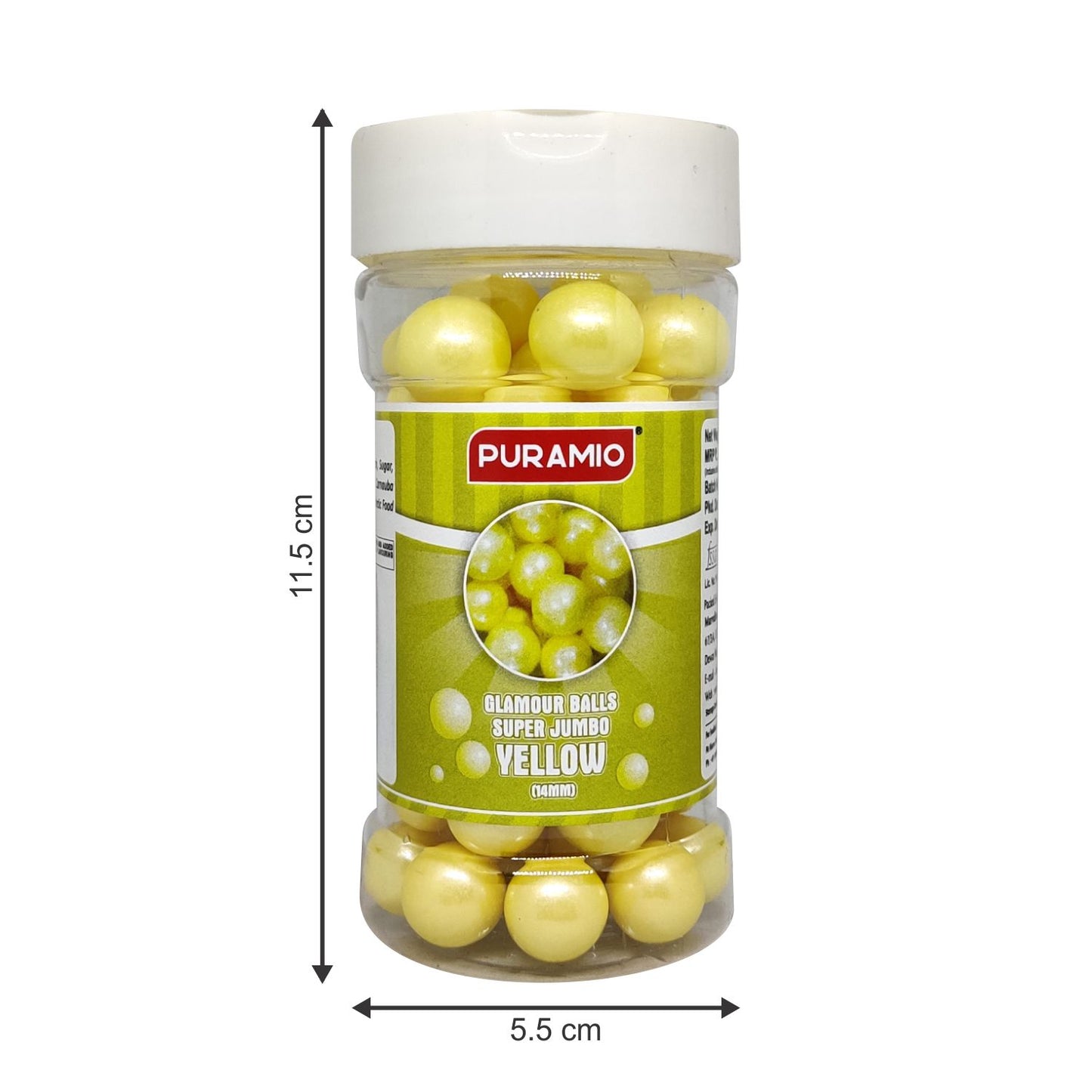 Puramio Glamour Balls Super Jumbo - Yellow (14mm) | for Cake Decoration, 125g