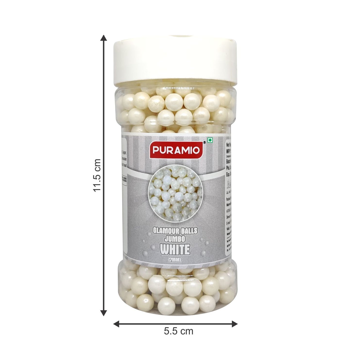 Puramio Glamour Balls Jumbo - White (7mm) | for Cake Decoration, 150g
