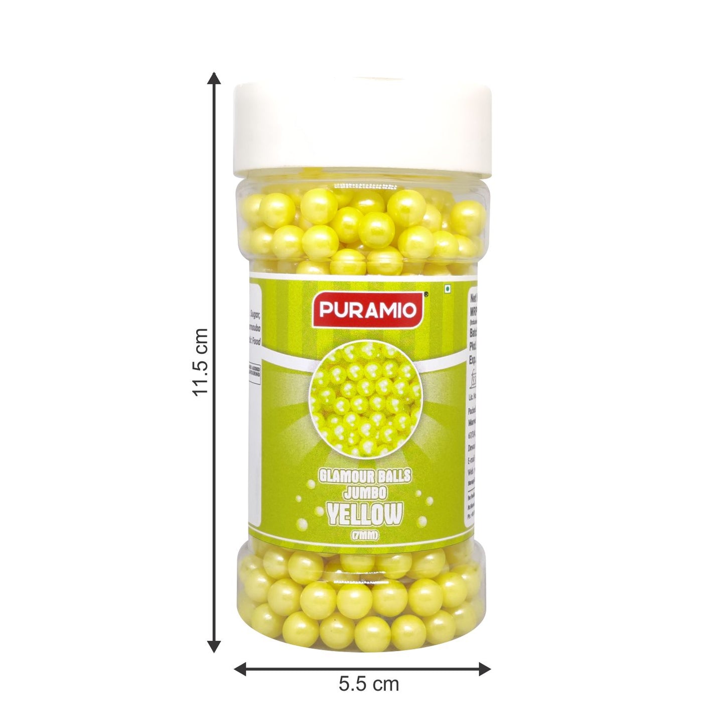 Puramio Glamour Balls Jumbo - Yellow (7mm) | for Cake Decoration, 150g