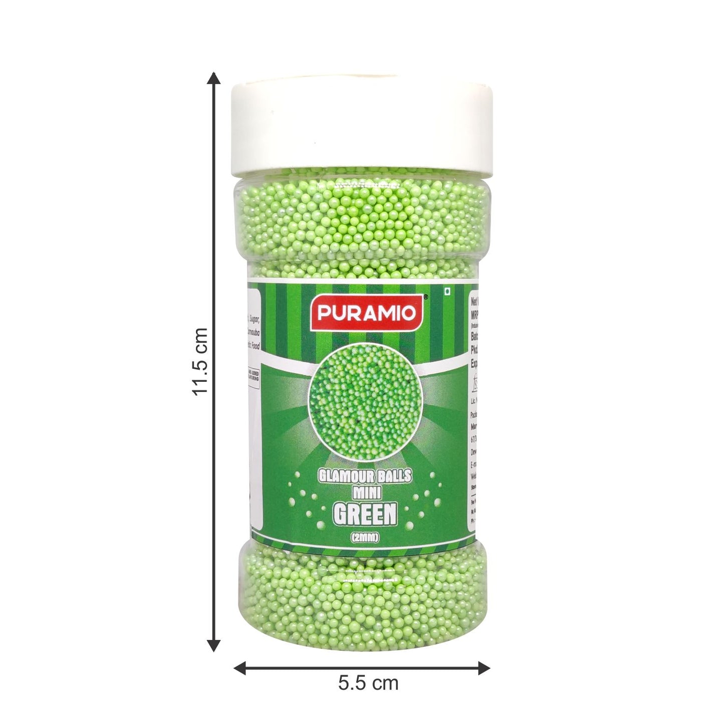 Puramio Glamour Balls Mini - Green (2mm) | for Cake Decoration, 150g