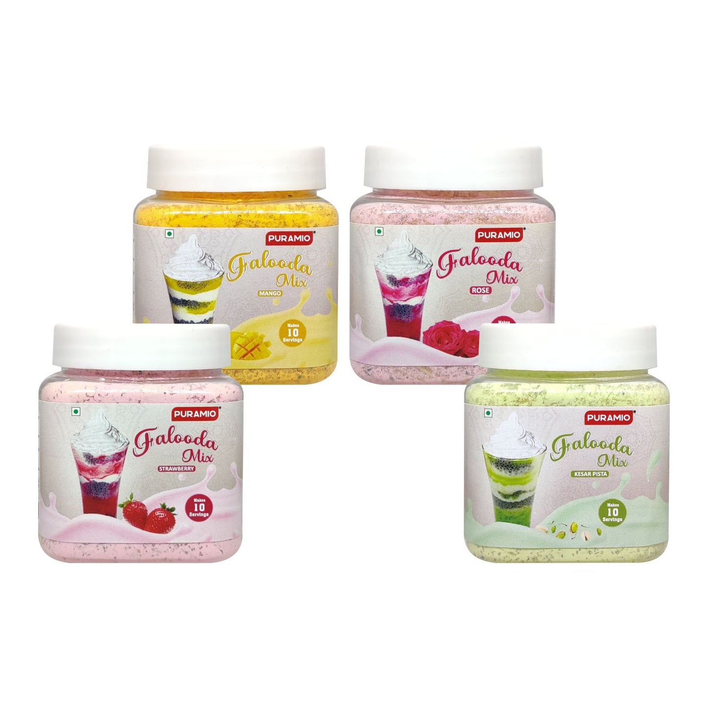 Puramio Falooda Mix Combo (Pack of 4)- Strawberry, Rose, Mango & Kesar Pista,