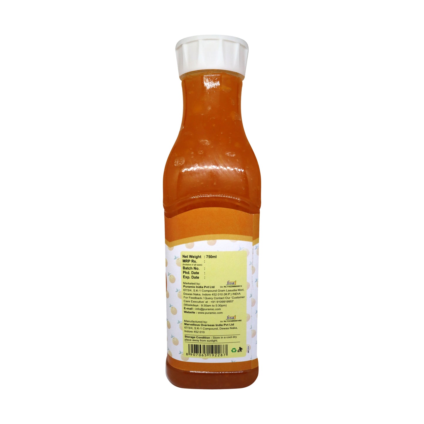 Puramio Fruit Crush - Orange, 750ml