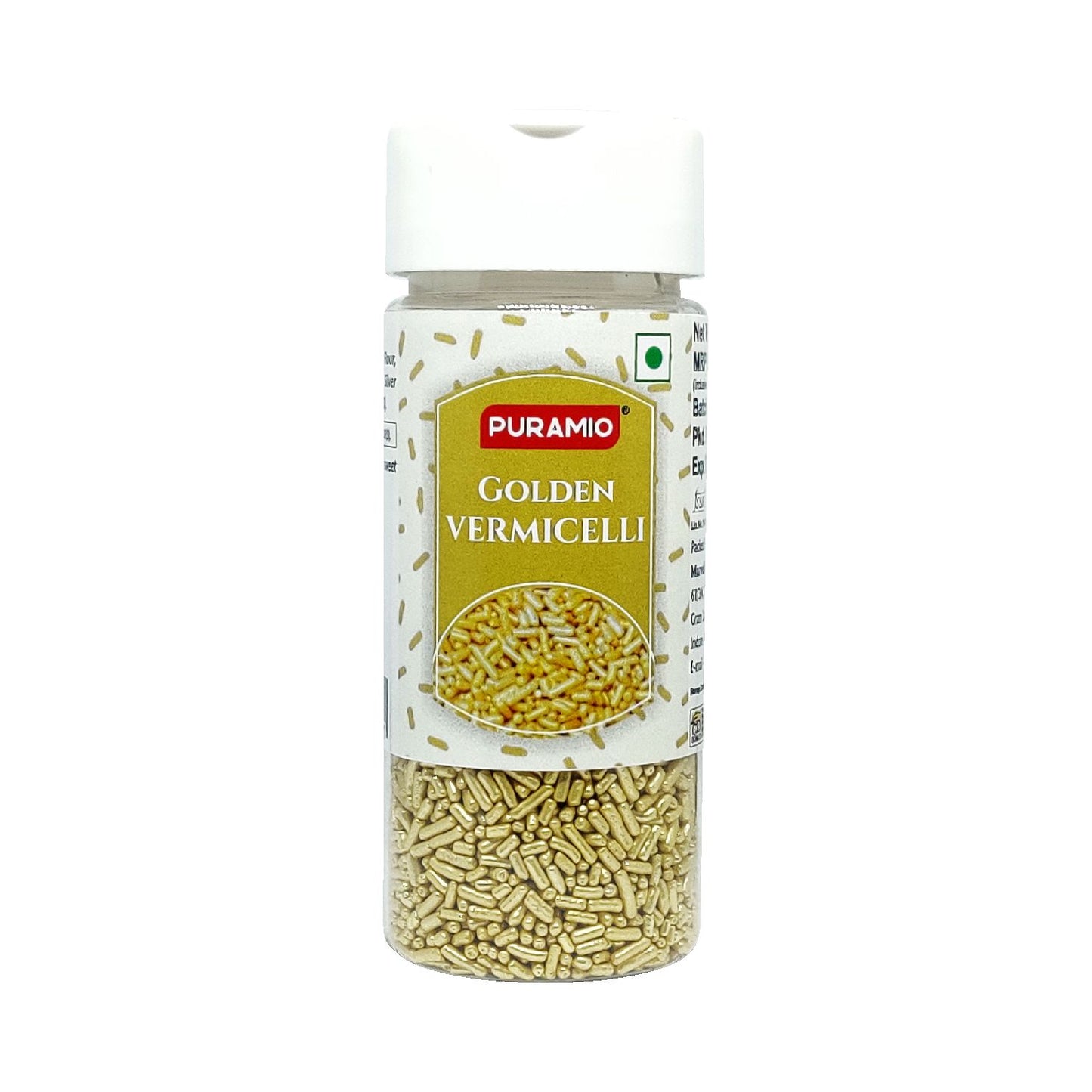 Puramio Golden Vermicelli Sprinkles (with Real Silver Vark) for Cake Decoration