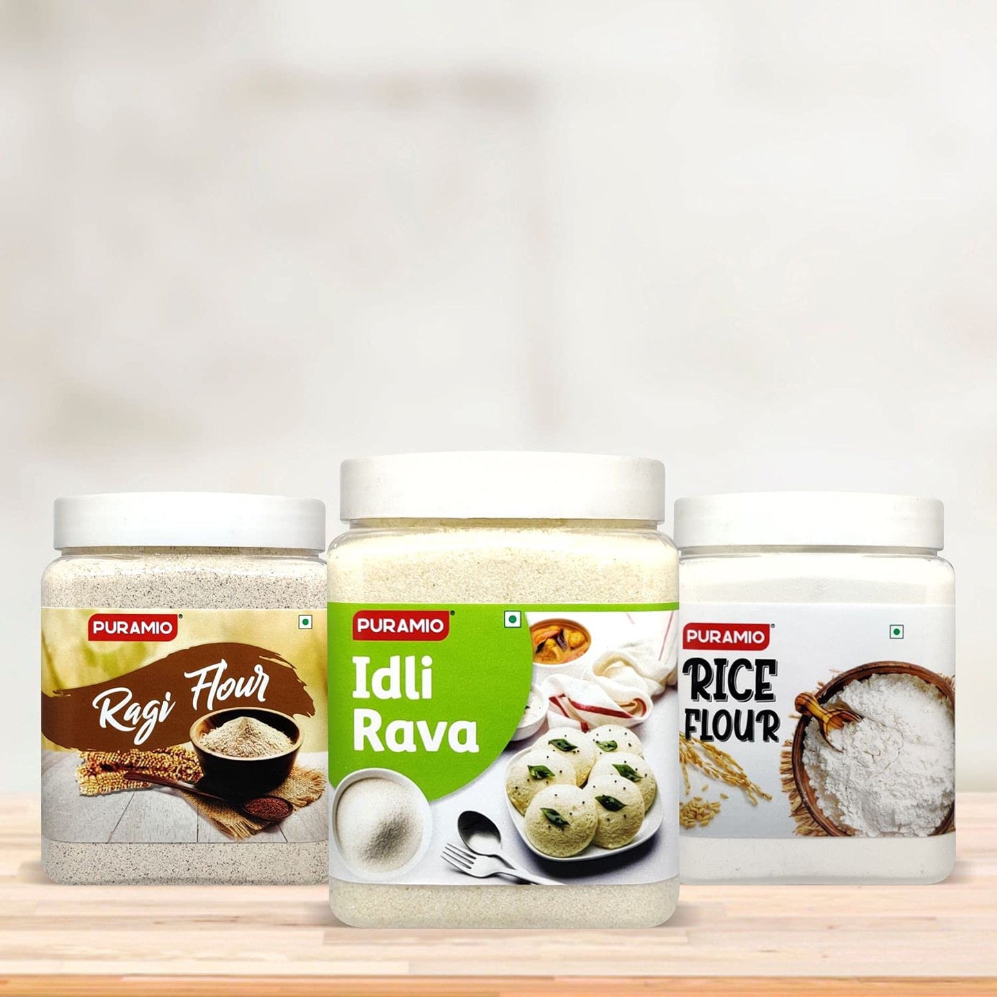Puramio Combo Pack Of- Ragi Flour, Rice Flour & Idli Rava, 800g Each, (Pack of 3)