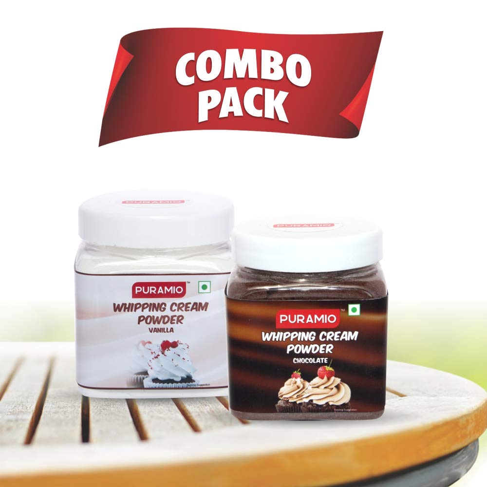 Puramio Whipping Cream Powder- Vanilla & Chocolate, (250g Each (Pack of 2))