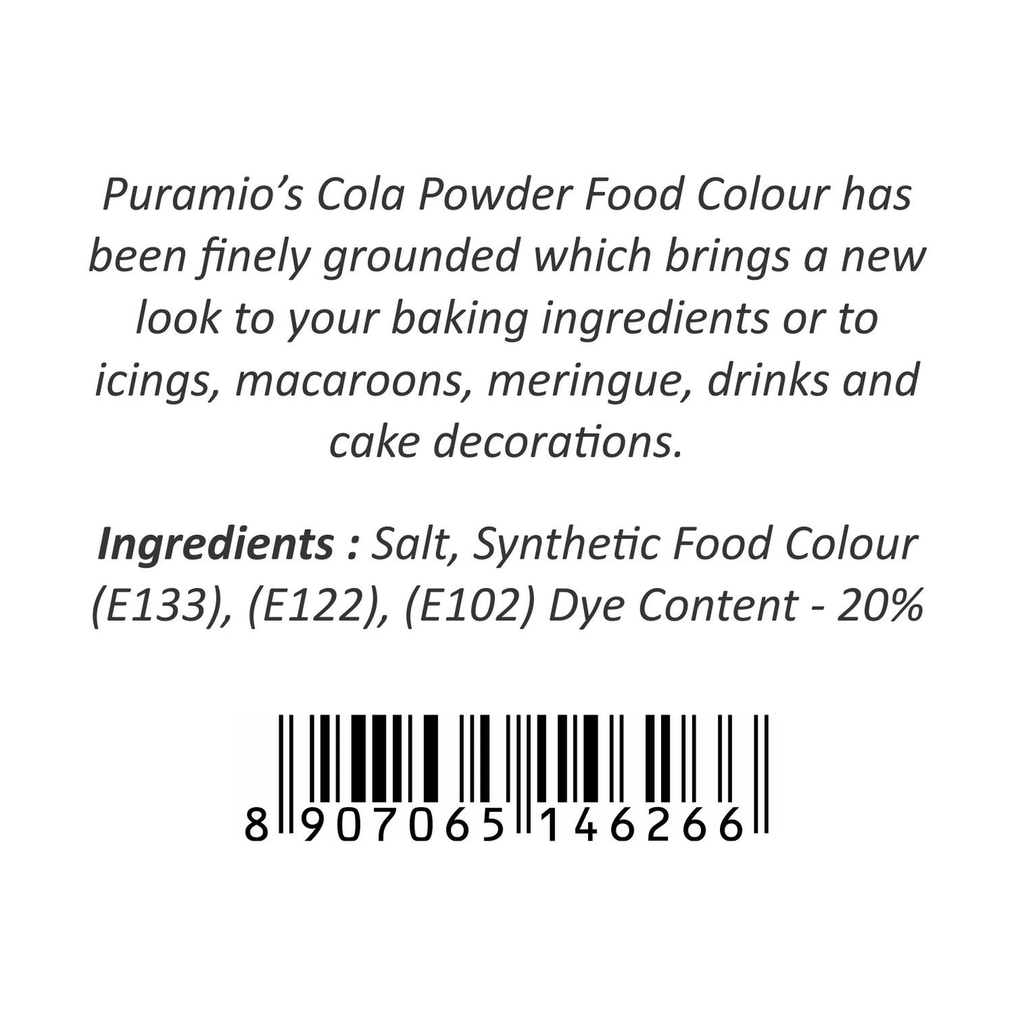 Puramio Powder Food Colour - Cola 125g