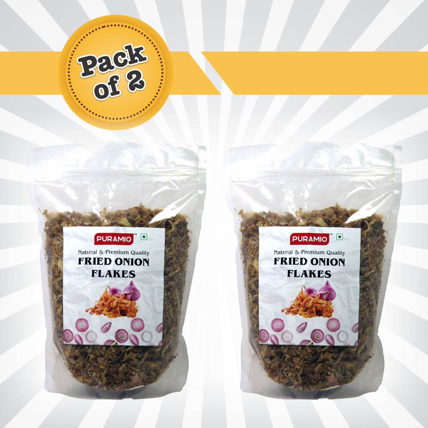 Puramio Fried Onion Flakes (for Biryani/Gravies/Curries/Salads), 450g ( Pack of 2)