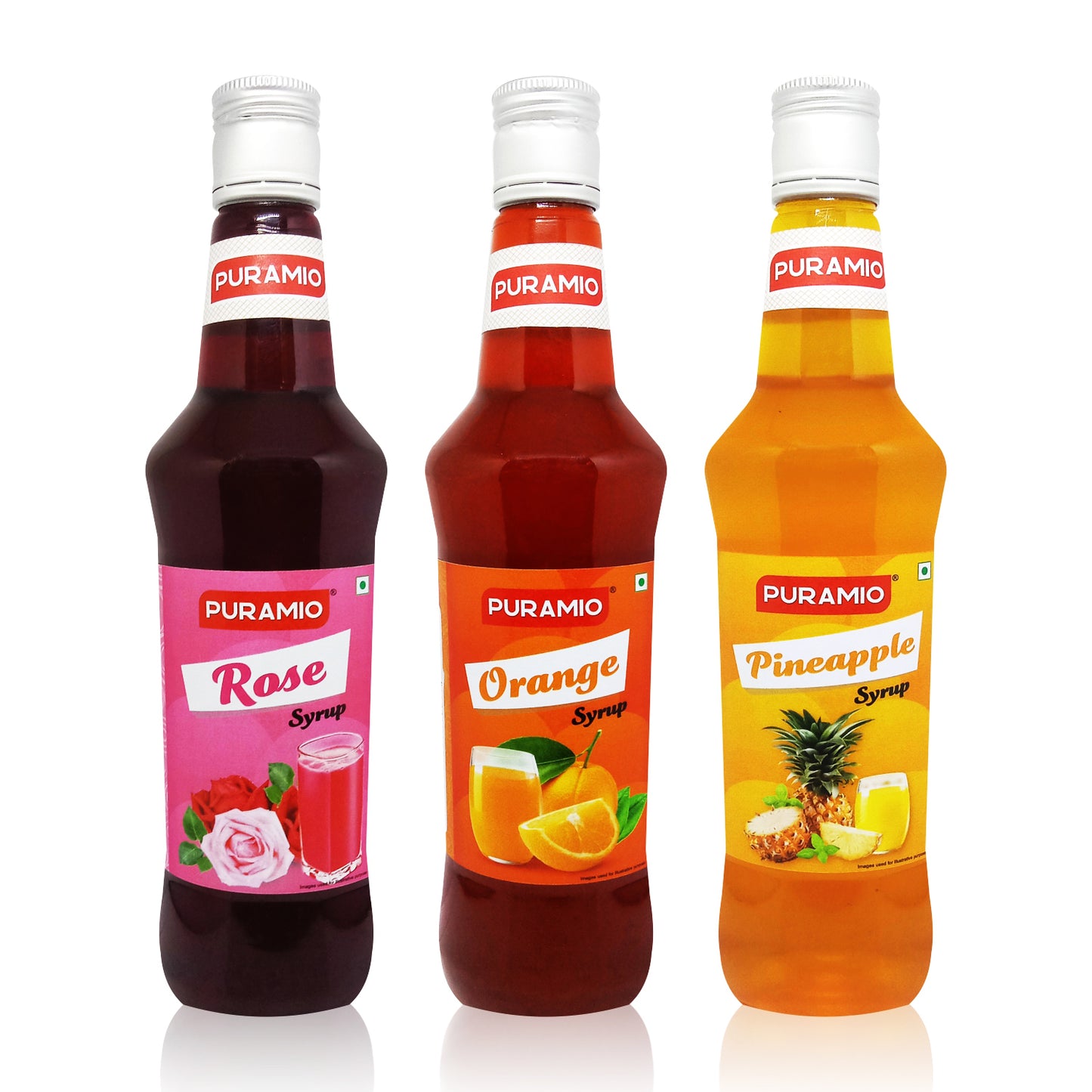 Puramio Syrup Combo of- Rose, Orange & Pineapple for Cocktails/Mocktails/Lemonades/Ice Gola/Cold Brew Coffees, (Pack of 3) 750ml Each