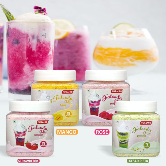 Puramio Falooda Mix Combo (Pack of 4)- Strawberry, Rose, Mango & Kesar Pista,