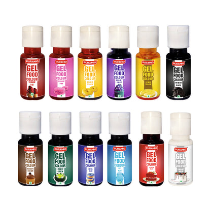 Puramio Gel Food Colour Combo Pack of 6 (20g Each) - Super Red, Intense Black, Vibrant Pink, Forest Green, Lemon Yellow, Sky Blue