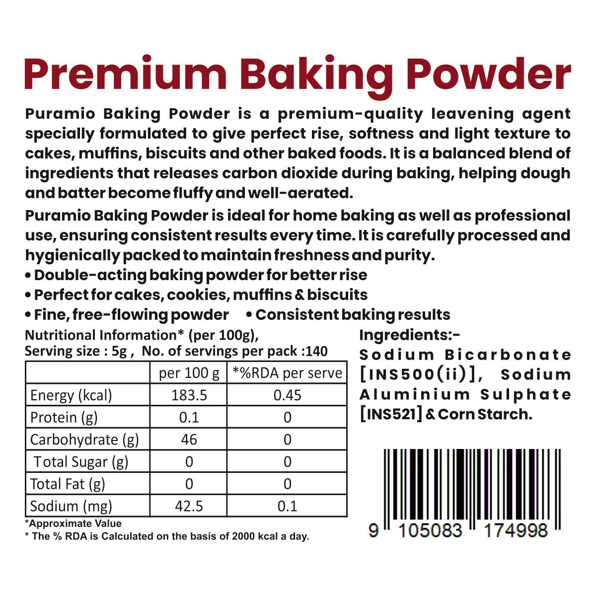 Puramio Premium Baking Soda Powder,