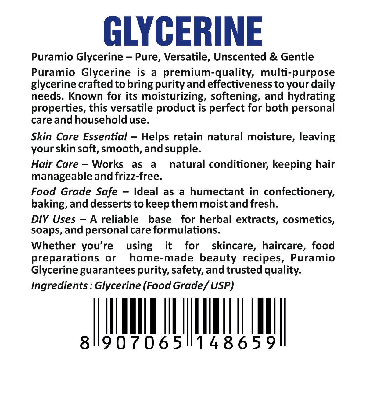 Puramio [100% Pure] Glycerine (Food Grade),