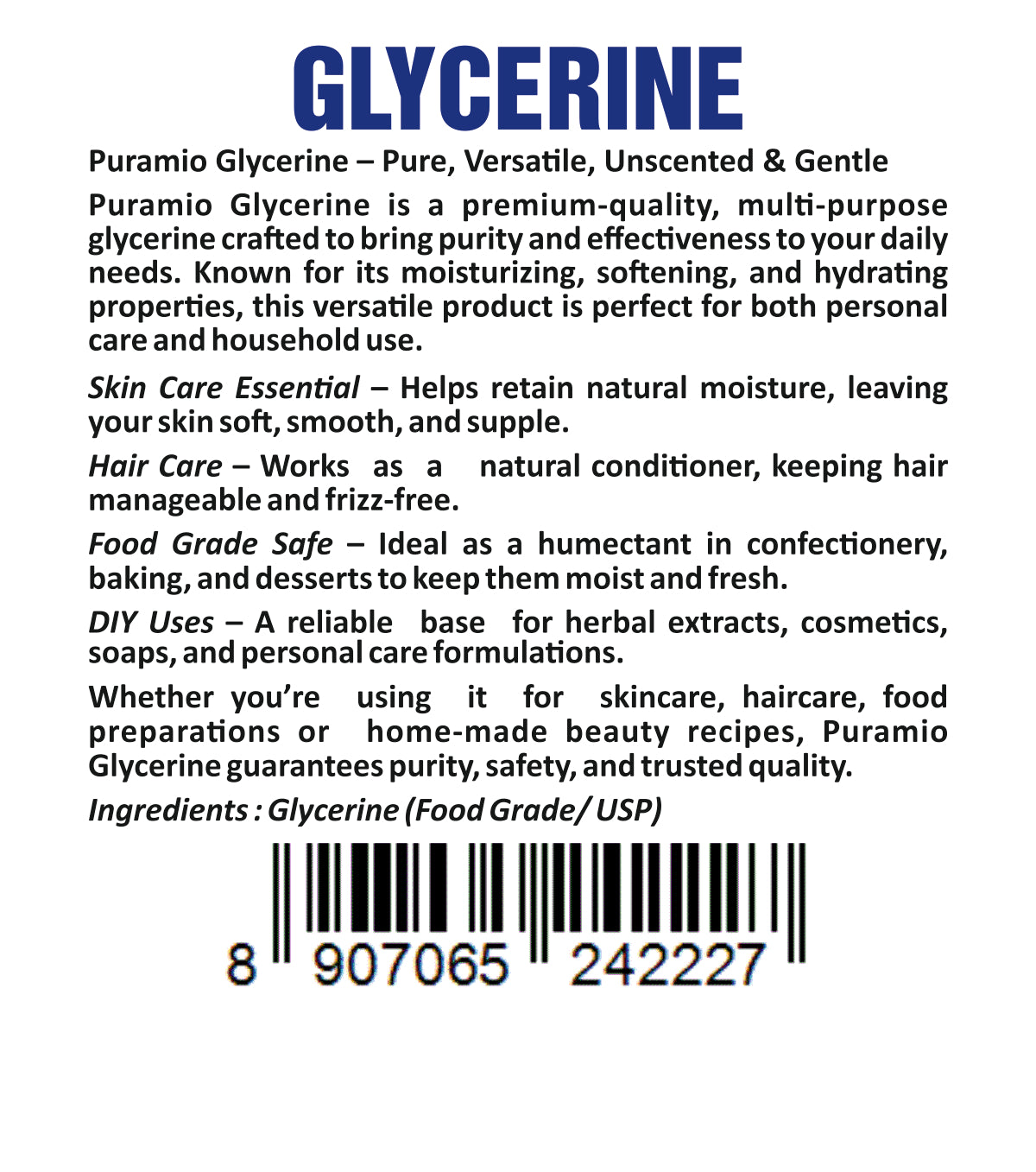 Puramio [100% Pure] Glycerine (Food Grade),