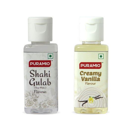 Puramio Combo Concentrated Flavours - Shahi Gulab (Rose White) + Creamy Vanilla Each 50ml