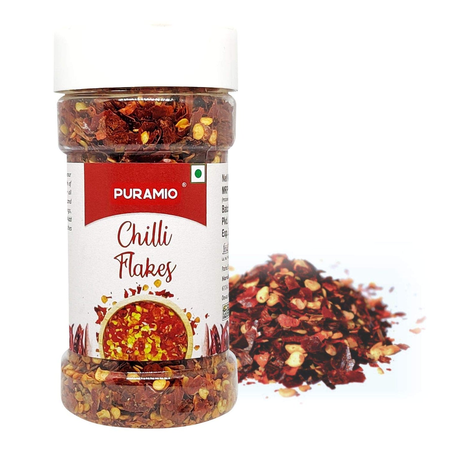 Puramio Combo Pack of Chilli Flakes, 70g + Pizza Seasoning, 100g [100% Natural]