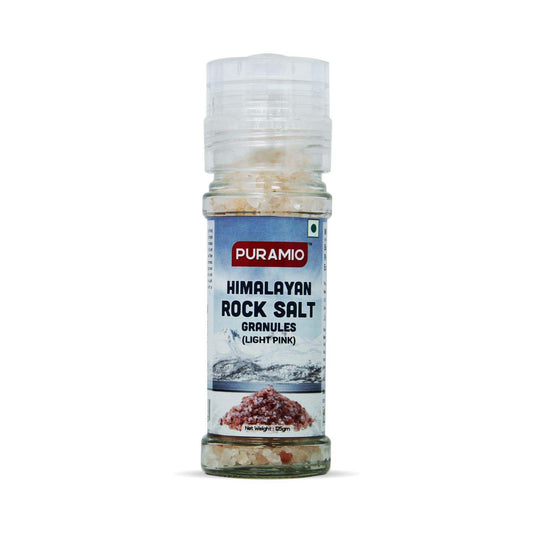 Puramio Himalayan Pink Rock Salt Granules in Grinder Bottle - Light, 125g