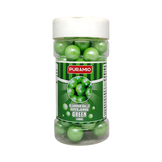 Puramio Glamour Balls Super Jumbo - Green (14mm) | for Cake Decoration, 125g