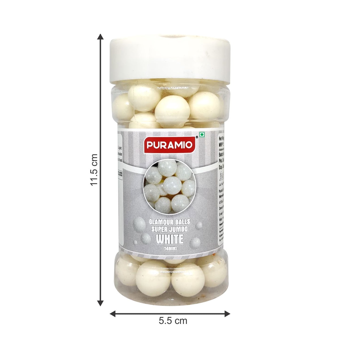 Puramio Glamour Balls Super Jumbo - White (14mm) | for Cake Decoration, 125g