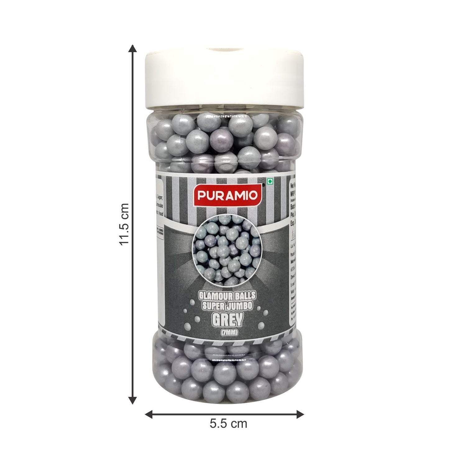 Puramio Glamour Balls Jumbo - Grey (7mm) | for Cake Decoration, 150g