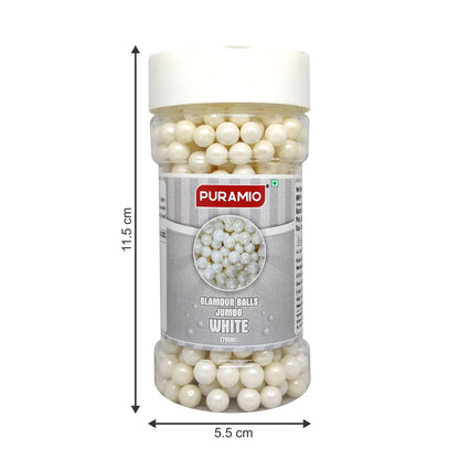 Puramio Glamour Balls Jumbo - White (7mm) | for Cake Decoration, 150g