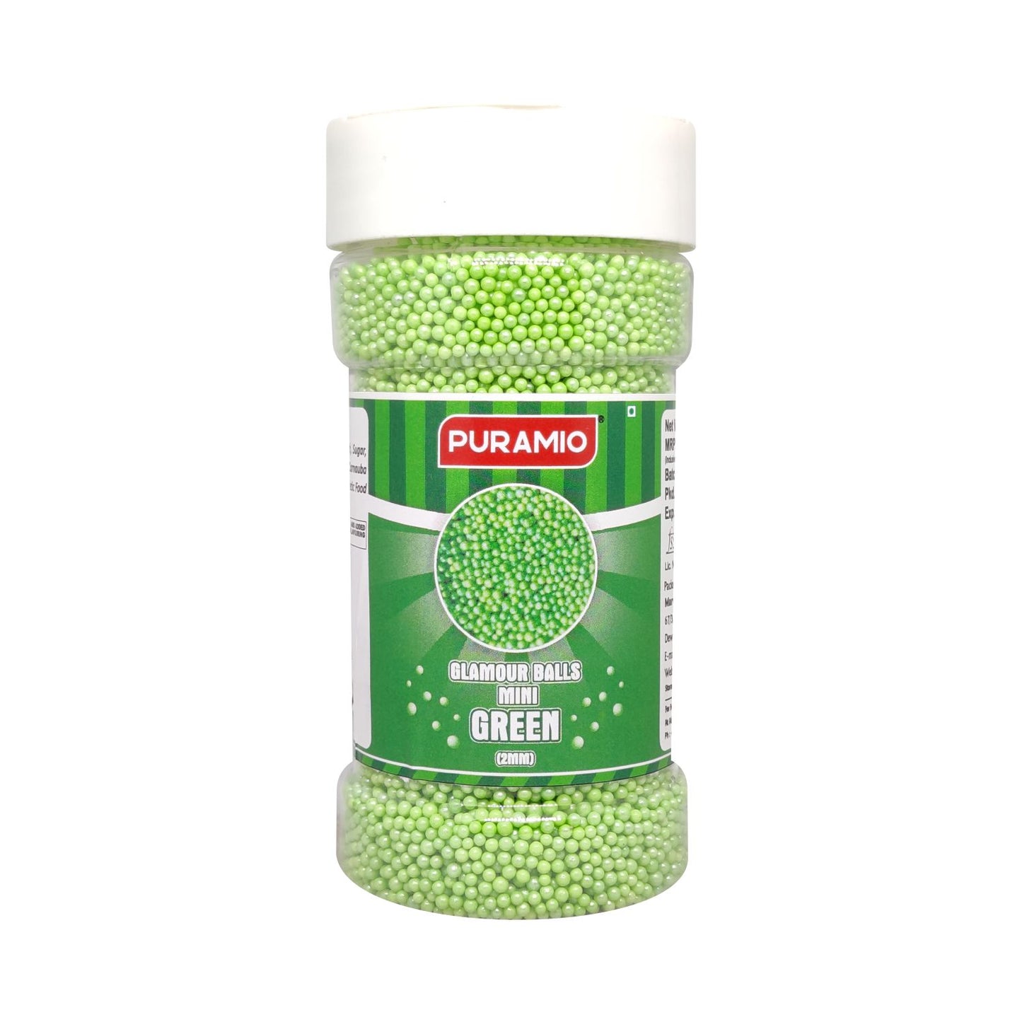 Puramio Glamour Balls Mini - Green (2mm) | for Cake Decoration, 150g