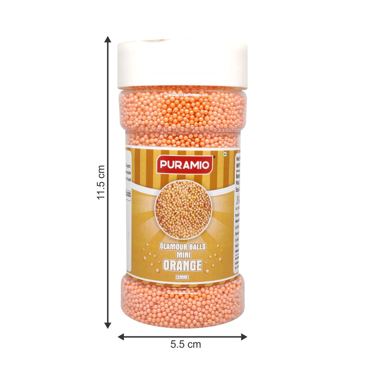 Puramio Glamour Balls Mini - Orange (2mm) | for Cake Decoration, 150g