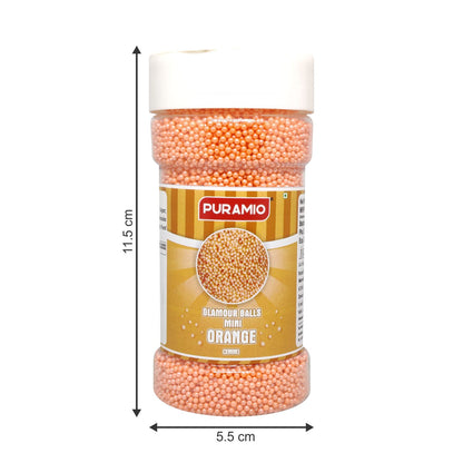 Puramio Glamour Balls Mini - Orange (2mm) | for Cake Decoration, 150g