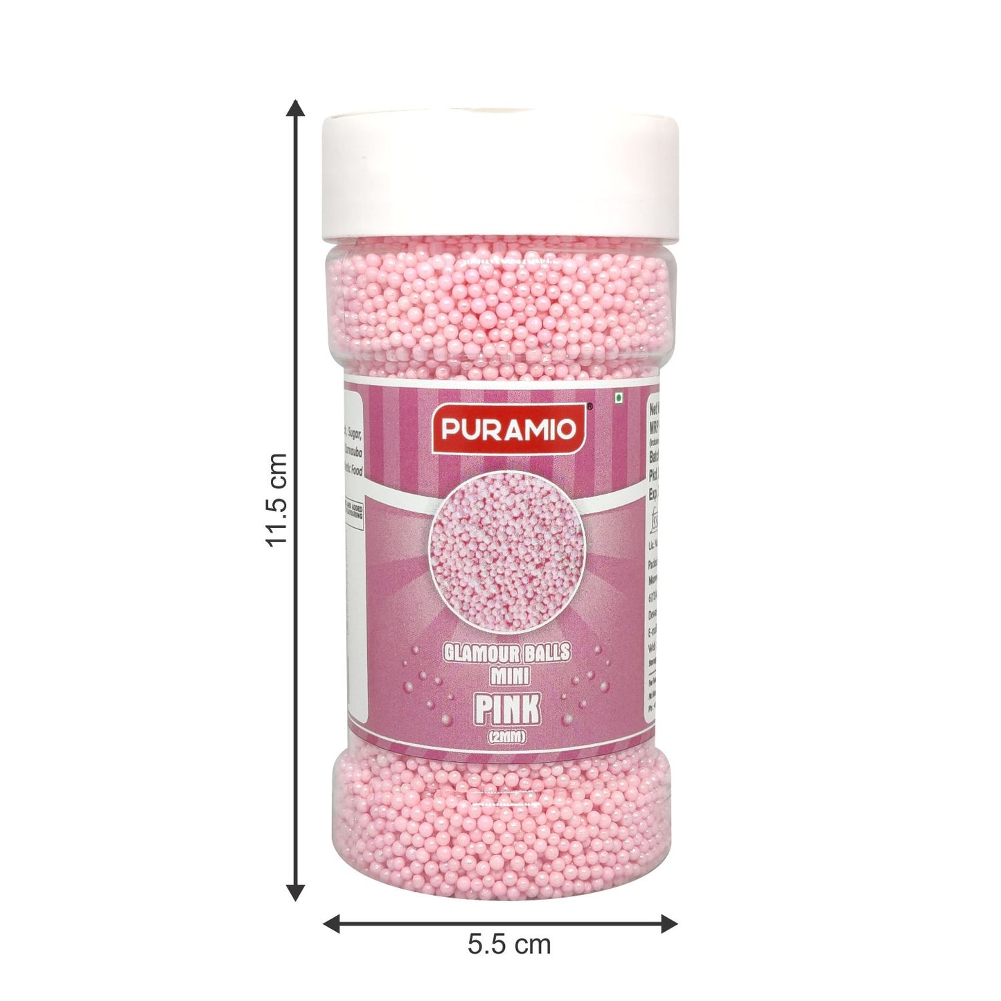 Puramio Glamour Balls Mini - Pink (2mm) | for Cake Decoration, 150g