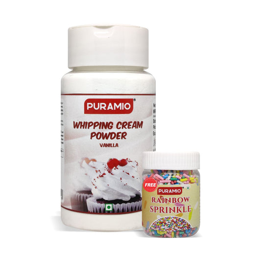 Puramio Whipping Cream Powder- Vanilla, Whipped Cream for Cake, 100g Pack + 25g Rainbow Sprinkle Free