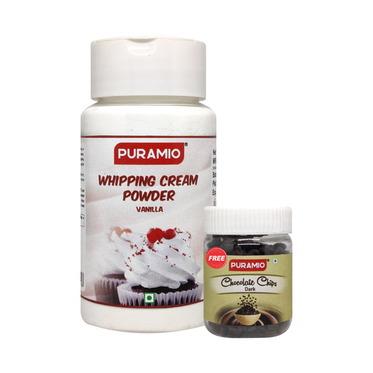 Puramio Whipping Cream Powder- Vanilla, Whipped Cream for Cake, 100g Pack + 25g Dark Chocolate Chips Free