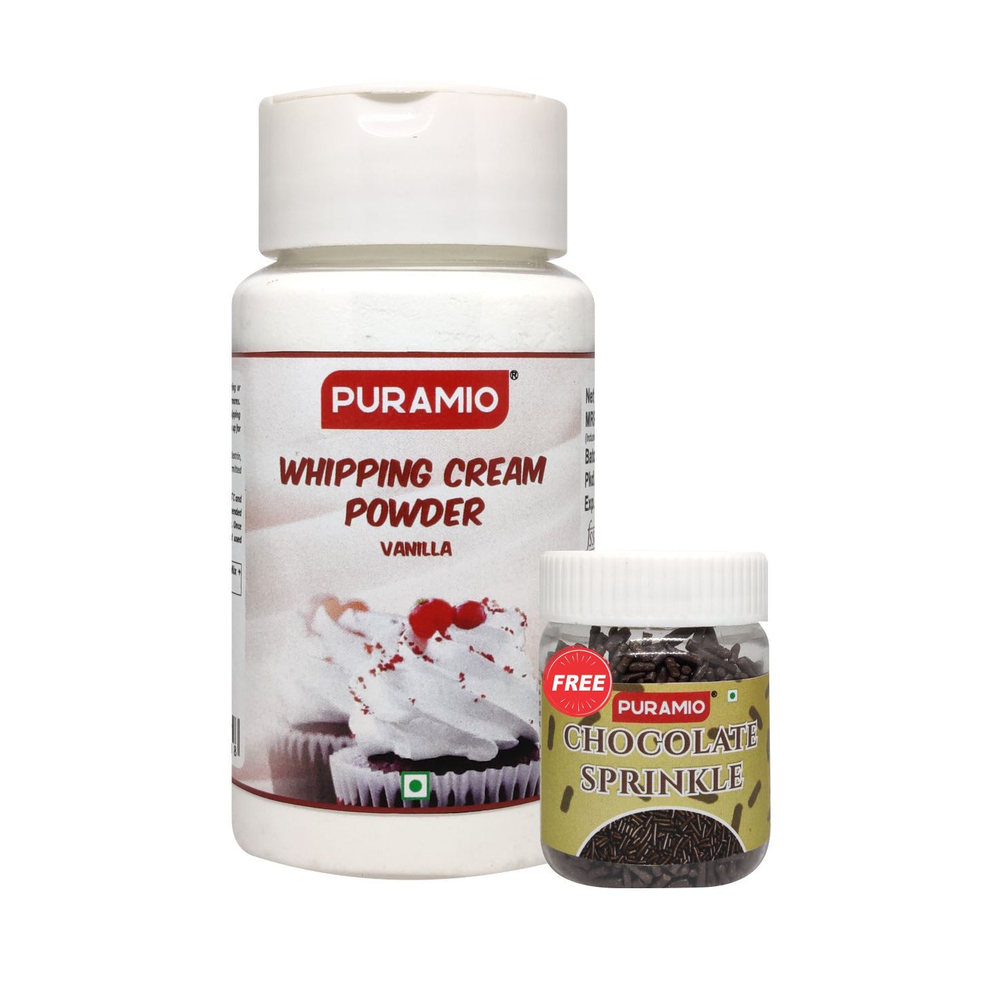 Puramio Whipping Cream Powder- Vanilla, Whipped Cream for Cake, 100g Pack + 25g Chocolate Sprinkle Free
