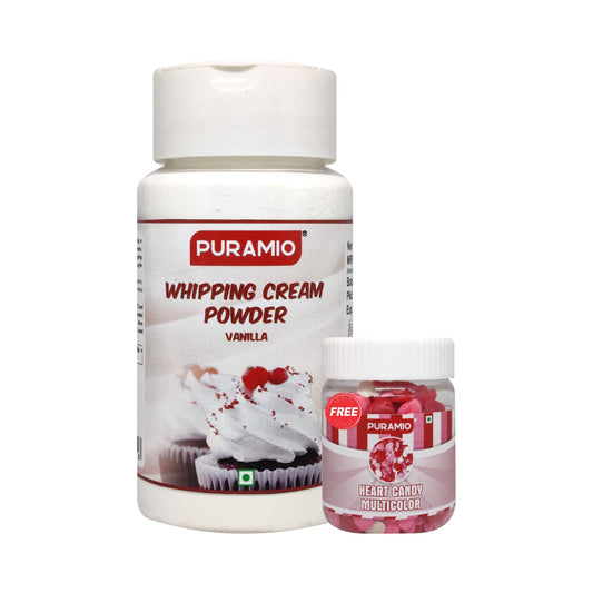 Puramio Whipping Cream Powder- Vanilla, Whipped Cream for Cake, 100g Pack + 25g Coloured Heart Free