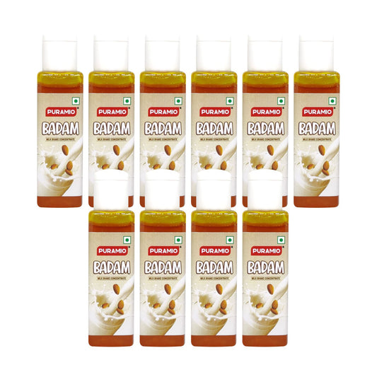 Puramio Milk Shake Mix | Concentrate- Badam [For Milk Shakes/Mocktails/Flavoured Juices], 30ml Each (Pack Of 10)