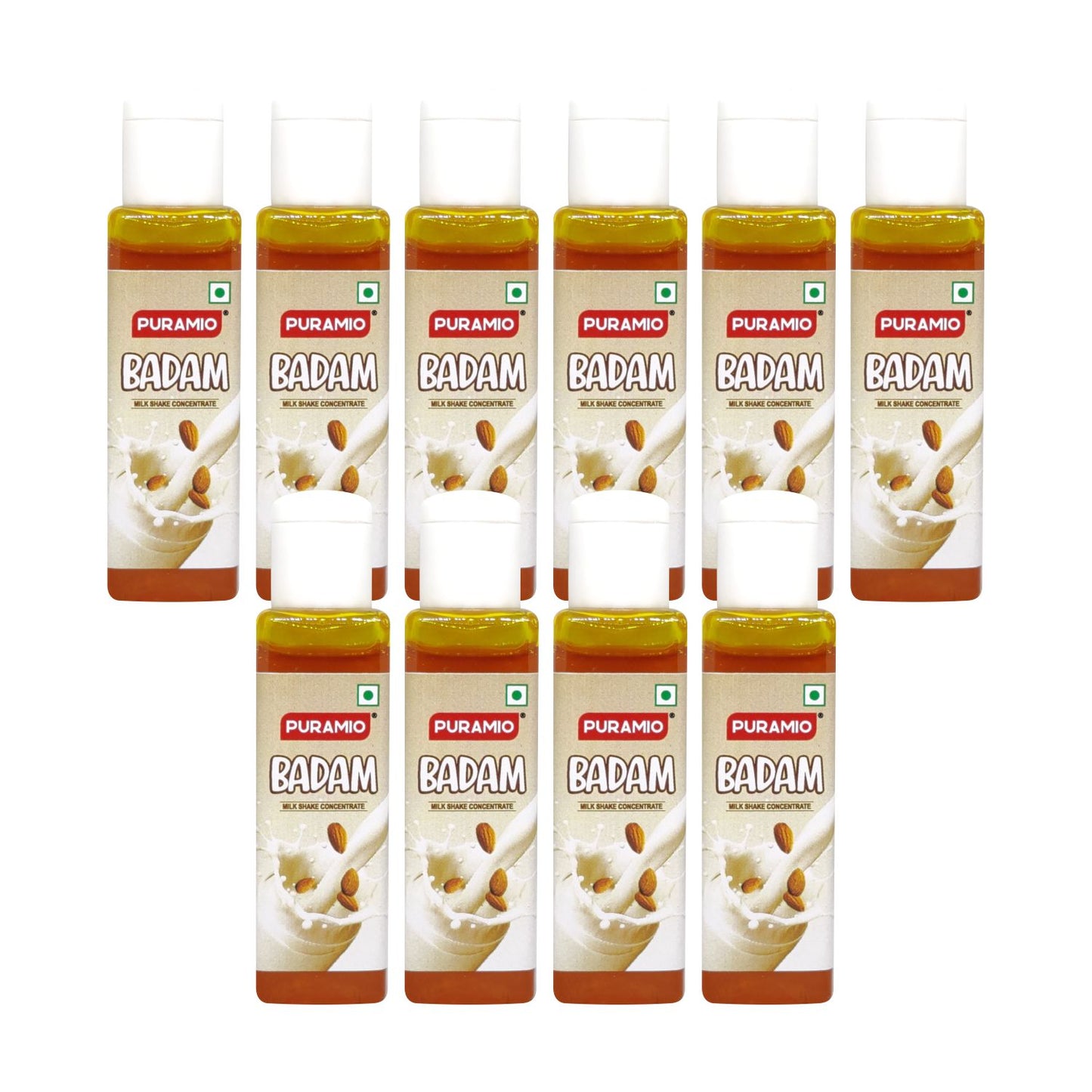 Puramio Milk Shake Mix | Concentrate- Badam [For Milk Shakes/Mocktails/Flavoured Juices], 30ml Each (Pack Of 10)