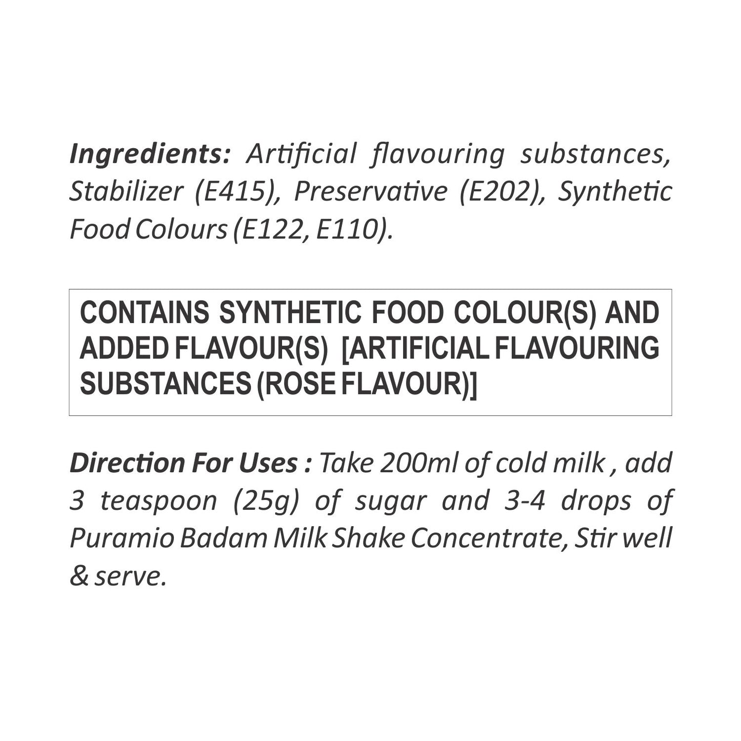 Puramio Milk Shake Mix | Concentrate - [For Milk Shakes/Mocktails/Flavoured Juices], (Rose)