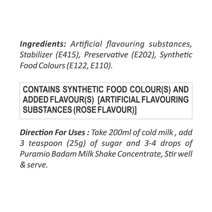 Puramio Milk Shake Mix | Concentrate - [For Milk Shakes/Mocktails/Flavoured Juices], (Rose)