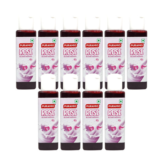 Puramio Milk Shake Mix | Concentrate- (Rose) [For Milk Shakes/Mocktails/Flavoured Juices], 30ml Each (Pack Of 10)