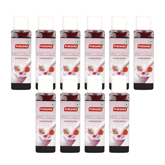Puramio Milk Shake Mix | Concentrate- (Strawberry) [For Milk Shakes/Mocktails/Flavoured Juices], 30ml Each (Pack Of 10)