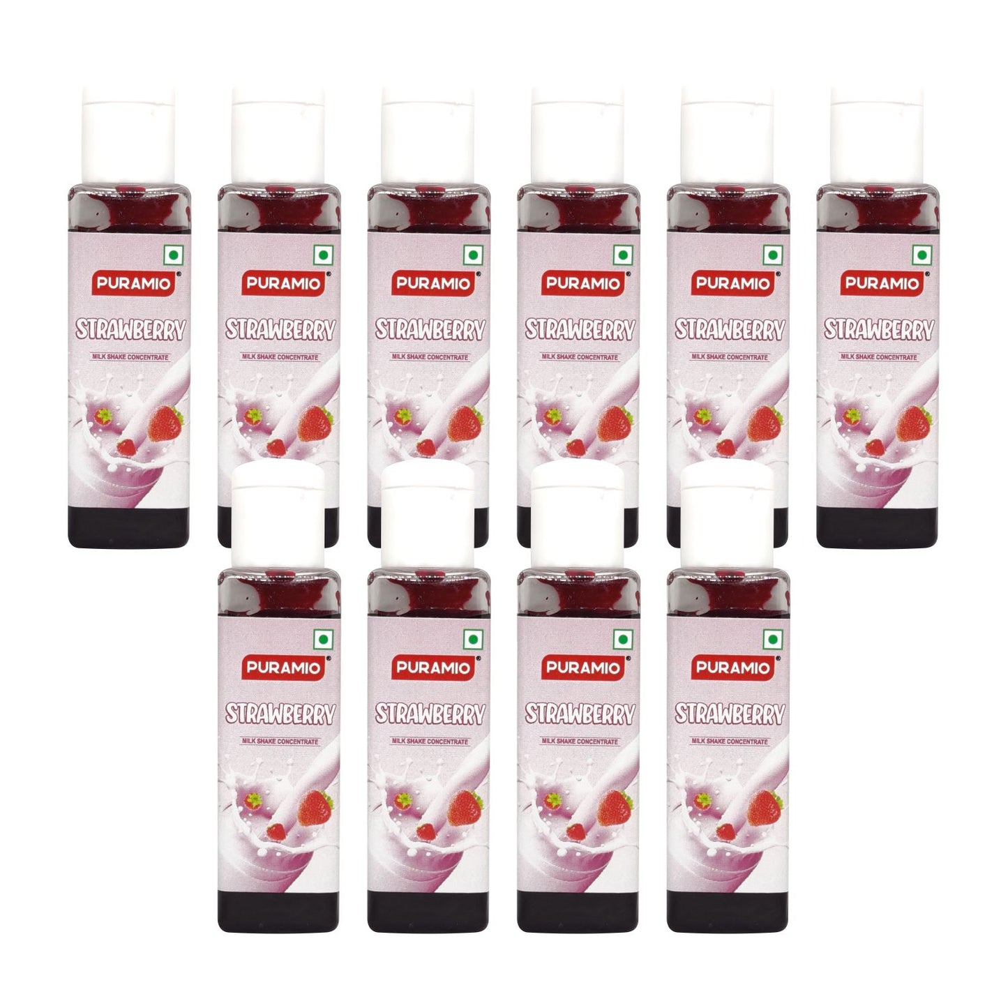 Puramio Milk Shake Mix | Concentrate- (Strawberry) [For Milk Shakes/Mocktails/Flavoured Juices], 30ml Each (Pack Of 10)