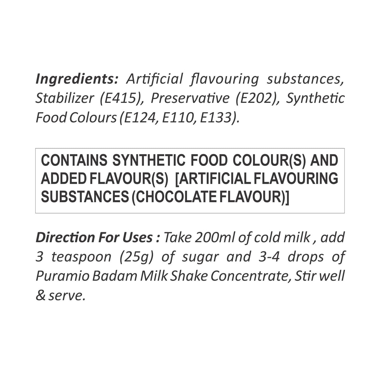Puramio Milk Shake Mix | Concentrate - [For Milk Shakes/Mocktails/Flavoured Juices], (Chocolate)