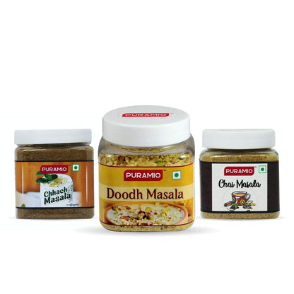 Puramio Premium Home Made Combo Pack - Doodh Masala (125g), Chai Masala (150g) and Chhach Masala , 250g