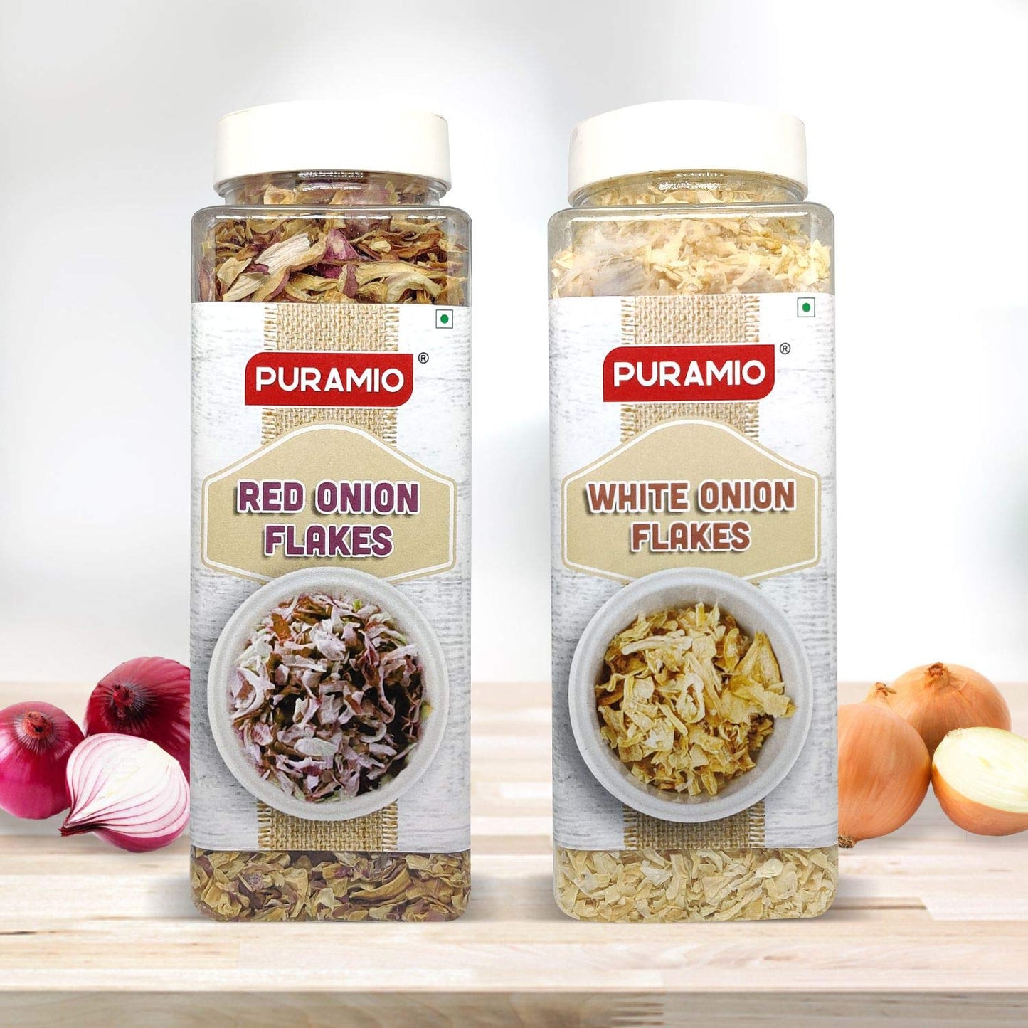 Puramio Combo Pack of - [100% Natural] White Onion Flakes, (300g) & Red Onion Flakes, (200g)