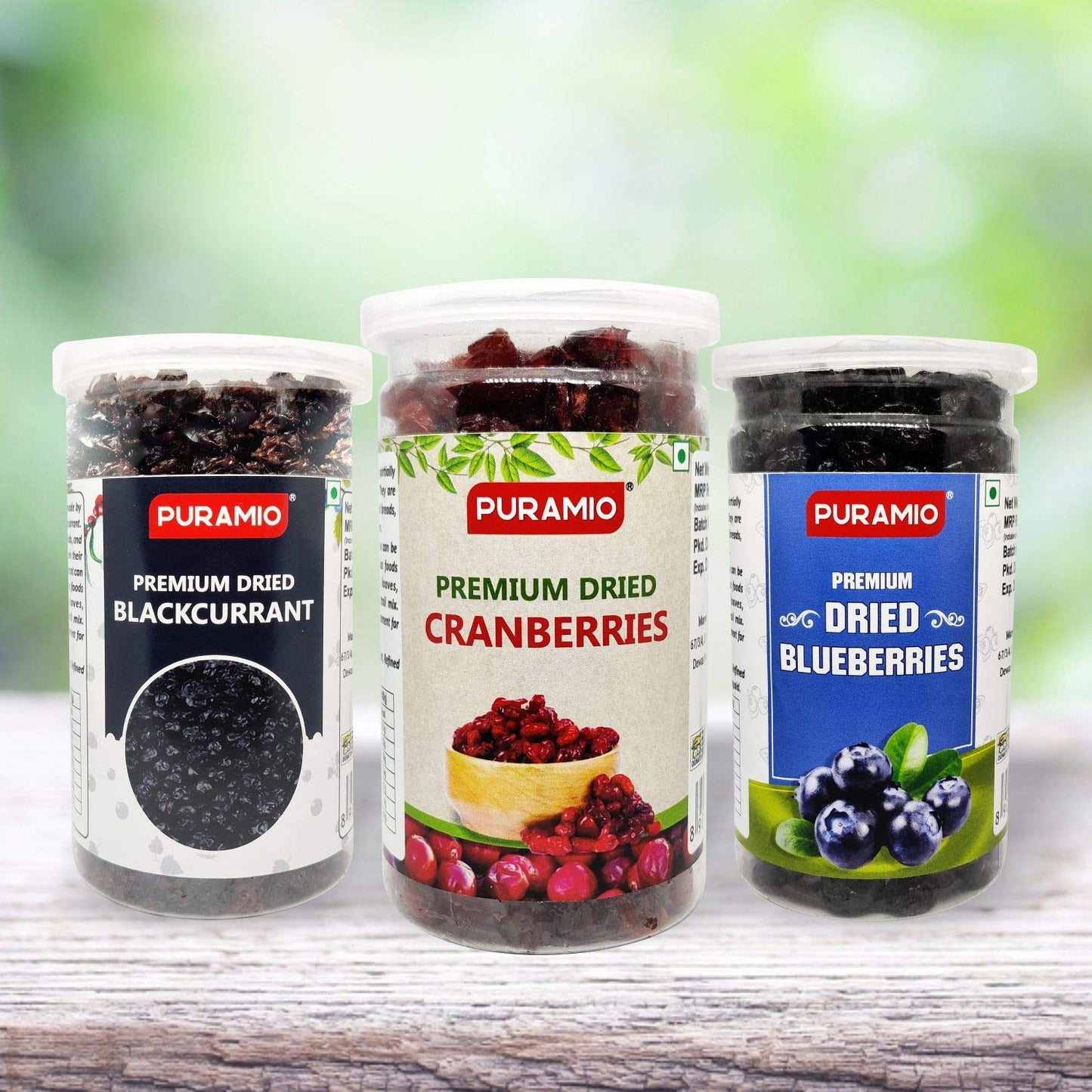 Puramio Dry Fruit Combo Pack of 3 - Blueberry, Cranberry, Blackcurrant, 200g Each