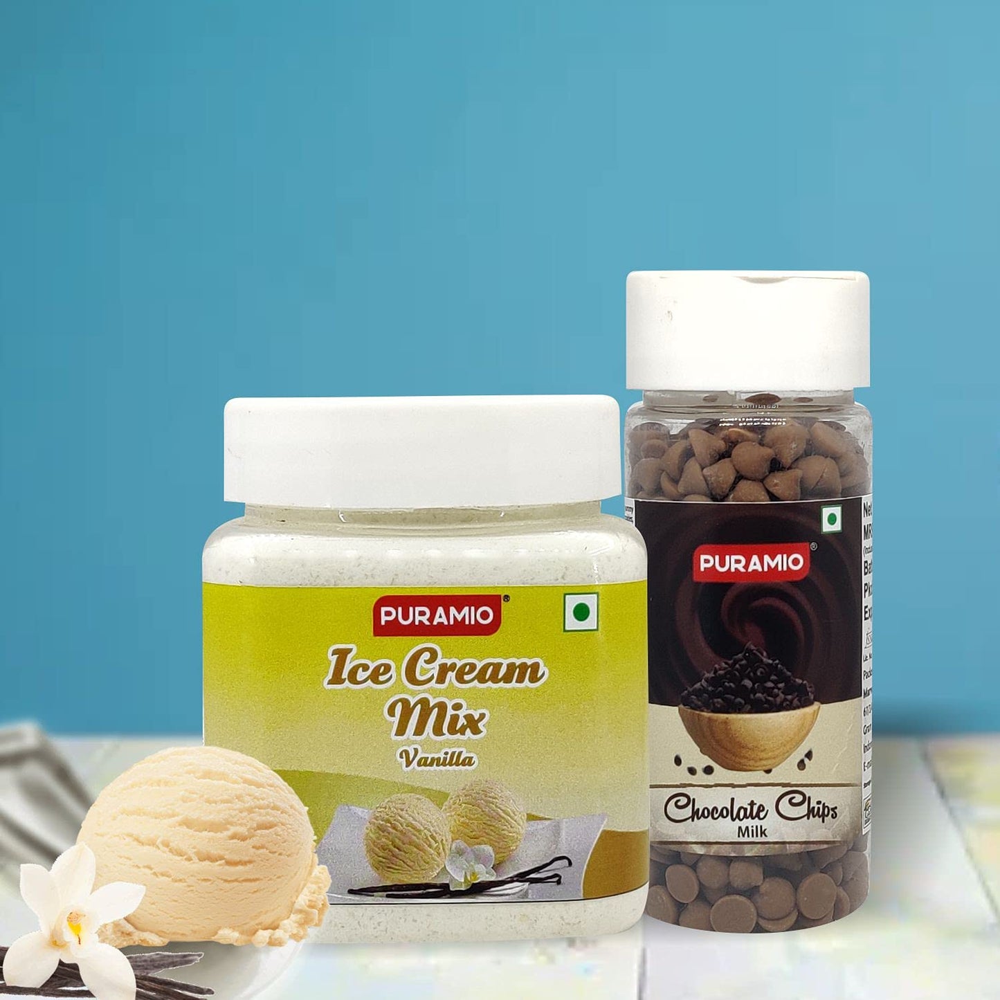 PURAMIO Combo Pack of- Icecream Mix (Vanilla) - 250g & Milk Chocolate Chips - 75g