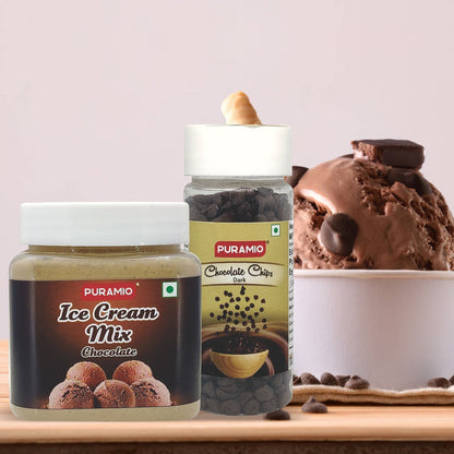 PURAMIO Combo Pack of- Icecream Mix (Chocolate) - 250g & Dark Chocolate Chips - 75g